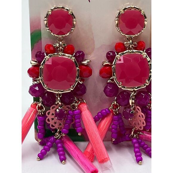 LILLY PULITZER Waterside Earrings Kitschy Coral Pink Crystal‎ Pierced Dangle New - Picture 5 of 10
